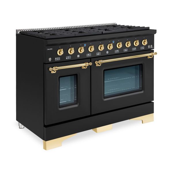 HALLMAN Classico Series 48" Dual Fuel Freestanding Range 8-Sealed Burners with Brass Trim - HCLRDF48BS