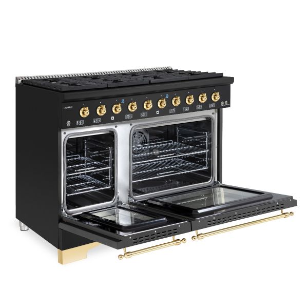 HALLMAN Classico Series 48" Dual Fuel Freestanding Range 8-Sealed Burners with Brass Trim - HCLRDF48BS