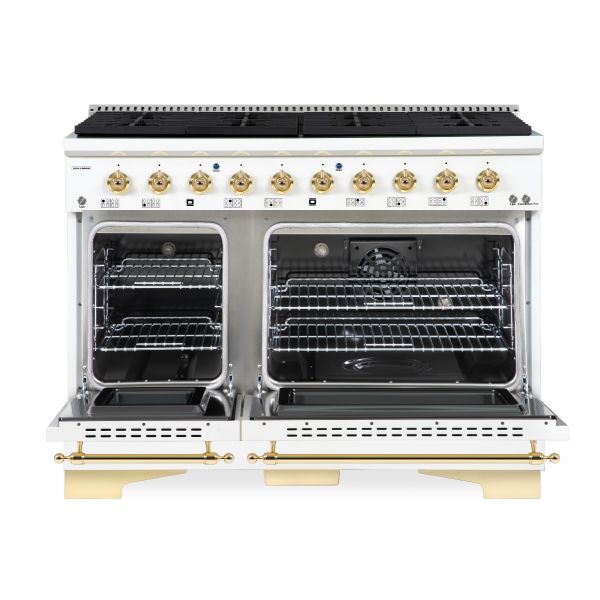 HALLMAN Classico Series 48" Dual Fuel Freestanding Range 8-Sealed Burners with Brass Trim - HCLRDF48BS