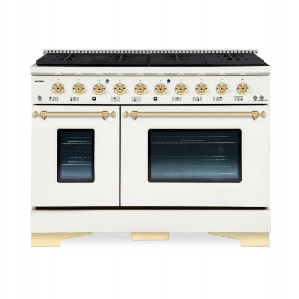 HALLMAN Classico Series 48" Dual Fuel Freestanding Range 8-Sealed Burners with Brass Trim - HCLRDF48BS