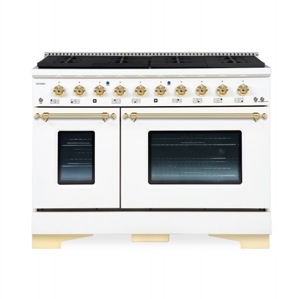 HALLMAN Classico Series 48" Dual Fuel Freestanding Range 8-Sealed Burners with Brass Trim - HCLRDF48BS