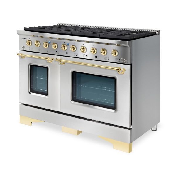 HALLMAN Classico Series 48" Dual Fuel Freestanding Range 8-Sealed Burners with Brass Trim - HCLRDF48BS