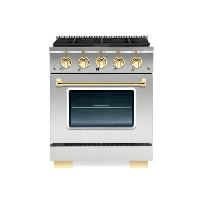 HALLMAN Bold Series 30" Dual Fuel Freestanding Range with Brass Trim - HBRDF30BS