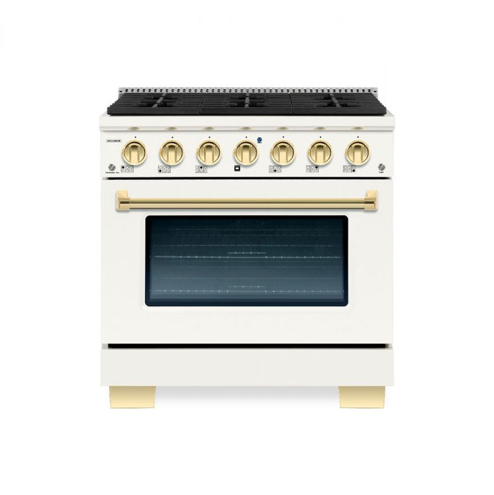 HALLMAN Bold Series 30" Dual Fuel Freestanding Range with Brass Trim - HBRDF30BS