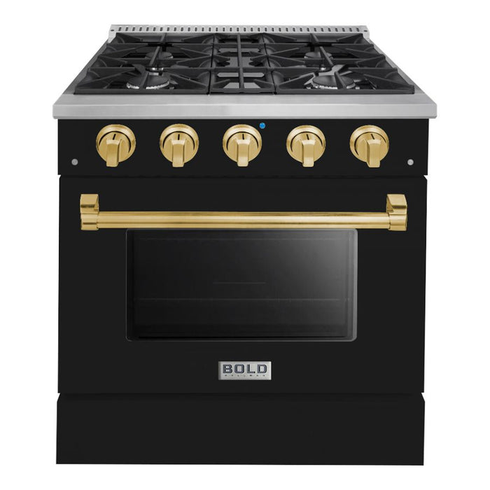 HALLMAN Bold Series 30" Dual Fuel Freestanding Range with Brass Trim - HBRDF30BS