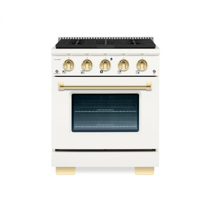 HALLMAN Bold Series 30" Dual Fuel Freestanding Range with Brass Trim - HBRDF30BS