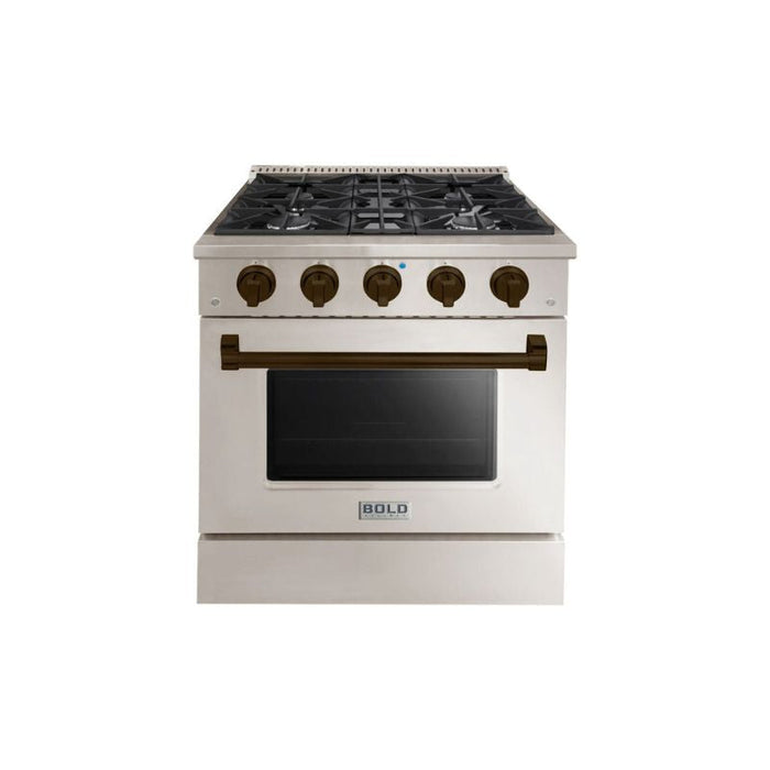 HALLMAN Bold Series 30" Dual Fuel Freestanding Range with Bronze Trim - HBRDF30BZ