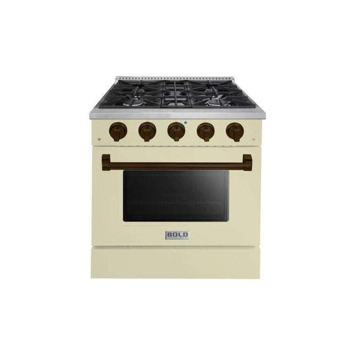 HALLMAN Bold Series 30" Dual Fuel Freestanding Range with Bronze Trim - HBRDF30BZ