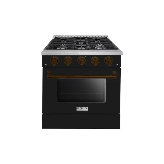 HALLMAN Bold Series 30" Dual Fuel Freestanding Range with Bronze Trim - HBRDF30BZ