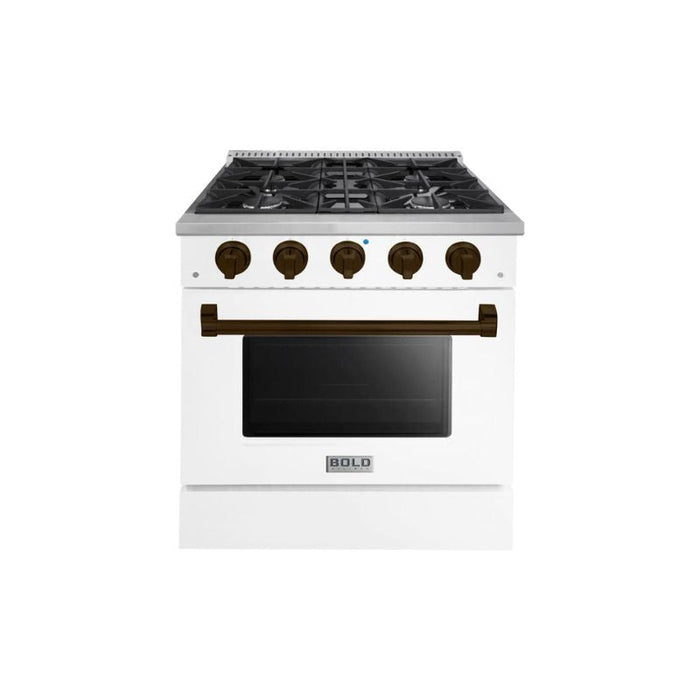 HALLMAN Bold Series 30" Dual Fuel Freestanding Range with Bronze Trim - HBRDF30BZ