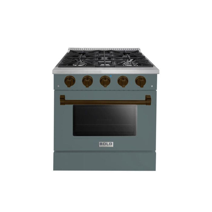 HALLMAN Bold Series 30" Dual Fuel Freestanding Range with Bronze Trim - HBRDF30BZ