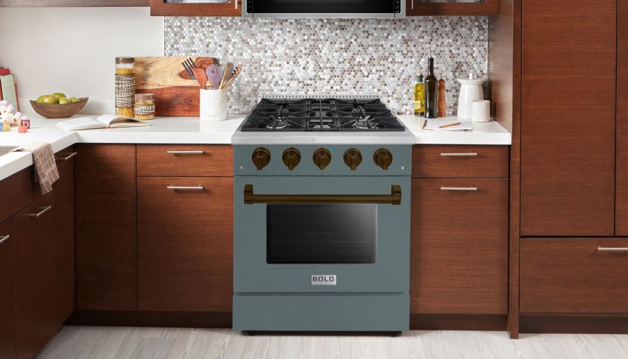 HALLMAN Bold Series 30" Gas Freestanding Range with Bronze Trim - HBRG30BZ