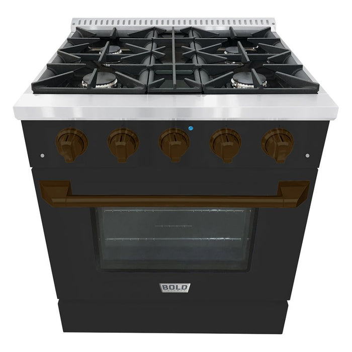 HALLMAN Bold Series 30" Gas Freestanding Range with Bronze Trim - HBRG30BZ