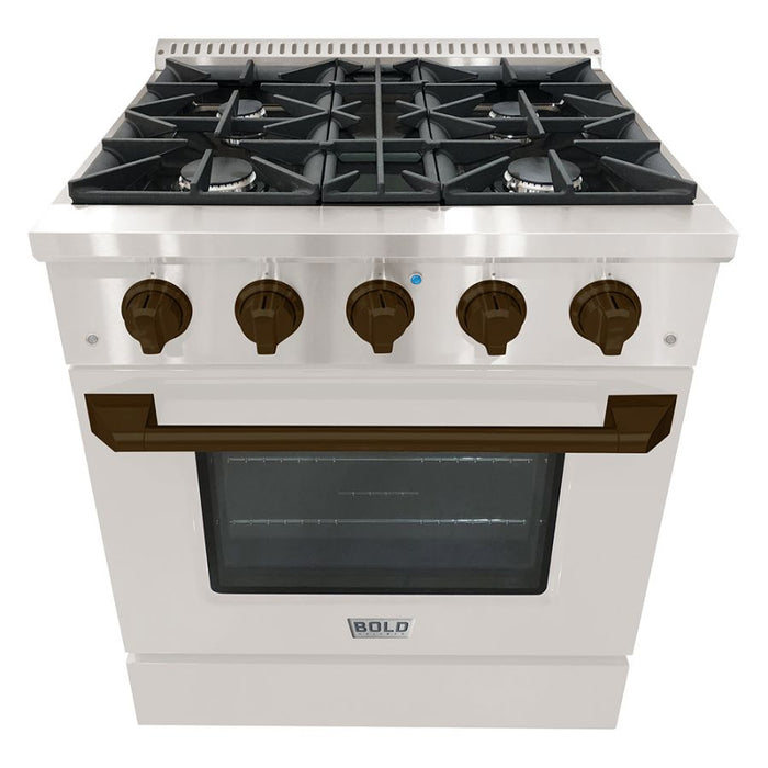 HALLMAN Bold Series 30" Gas Freestanding Range with Bronze Trim - HBRG30BZ