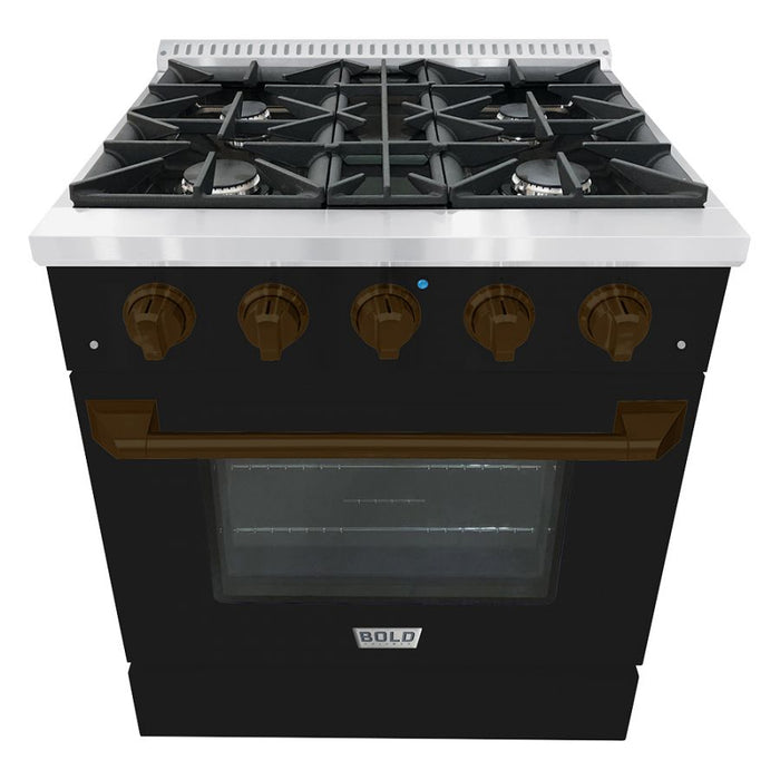 HALLMAN Bold Series 30" Gas Freestanding Range with Bronze Trim - HBRG30BZ