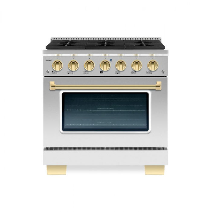 HALLMAN Bold Series 36" Dual Fuel Freestanding Range with Brass Trim - HBRDF36BS