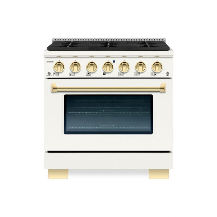 HALLMAN Bold Series 36" Dual Fuel Freestanding Range with Brass Trim - HBRDF36BS