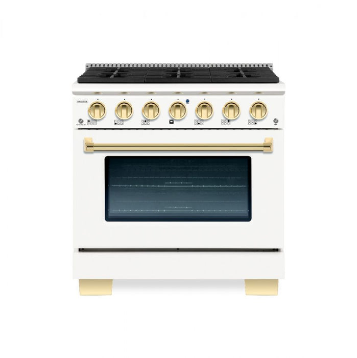 HALLMAN Bold Series 36" Dual Fuel Freestanding Range with Brass Trim - HBRDF36BS