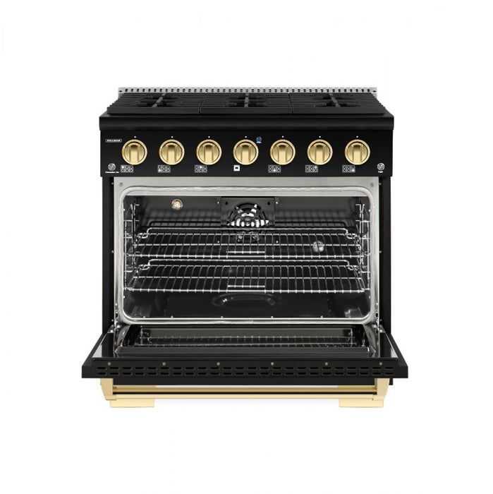 HALLMAN Bold Series 36" Dual Fuel Freestanding Range with Brass Trim - HBRDF36BS