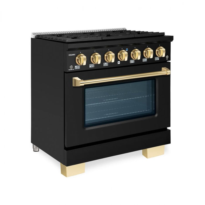 HALLMAN Bold Series 36" Dual Fuel Freestanding Range with Brass Trim - HBRDF36BS