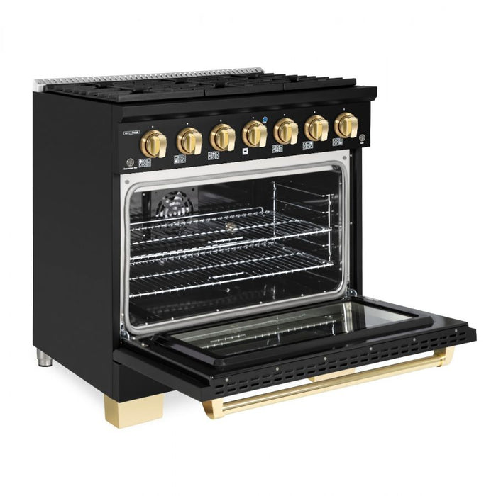 HALLMAN Bold Series 36" Dual Fuel Freestanding Range with Brass Trim - HBRDF36BS