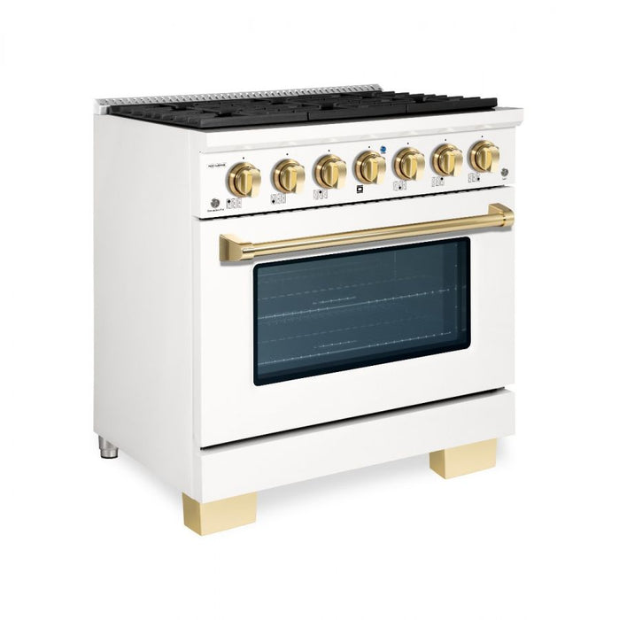 HALLMAN Bold Series 36" Dual Fuel Freestanding Range with Brass Trim - HBRDF36BS