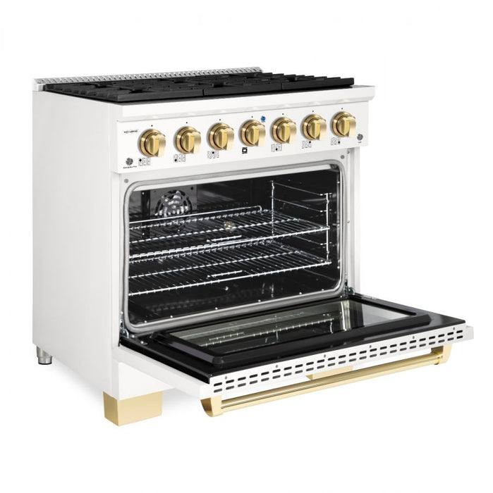 HALLMAN Bold Series 36" Dual Fuel Freestanding Range with Brass Trim - HBRDF36BS