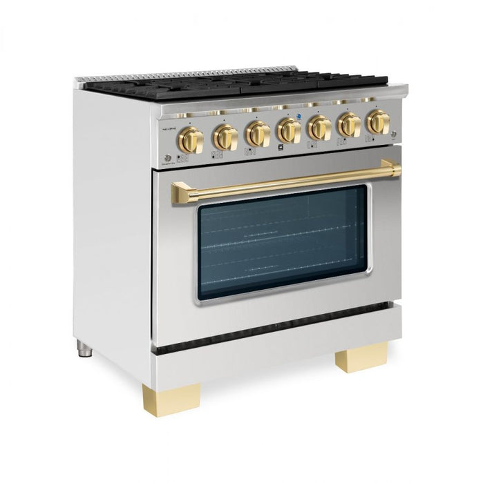 HALLMAN Bold Series 36" Dual Fuel Freestanding Range with Brass Trim - HBRDF36BS