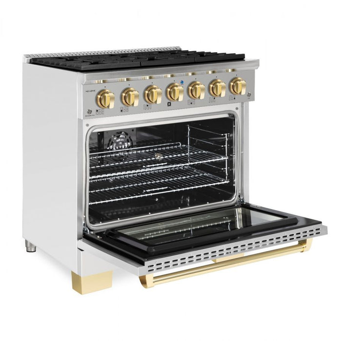 HALLMAN Bold Series 36" Dual Fuel Freestanding Range with Brass Trim - HBRDF36BS