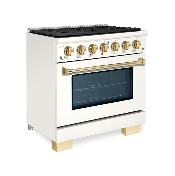 HALLMAN Bold Series 36" Dual Fuel Freestanding Range with Brass Trim - HBRDF36BS