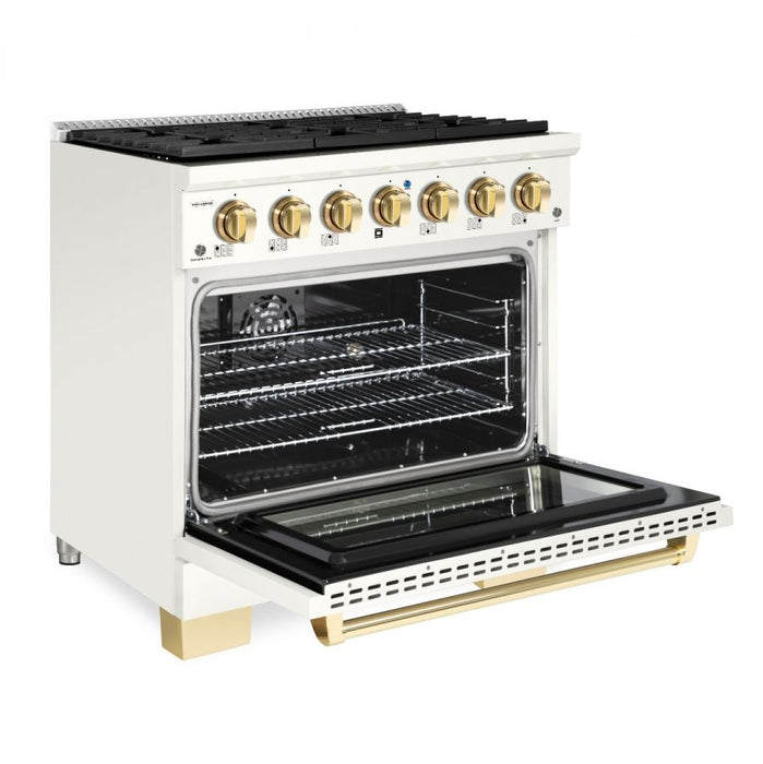 HALLMAN Bold Series 36" Dual Fuel Freestanding Range with Brass Trim - HBRDF36BS