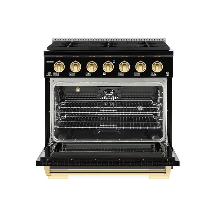 HALLMAN Bold Series 36" Dual Fuel Freestanding Range with Brass Trim - HBRDF36BS