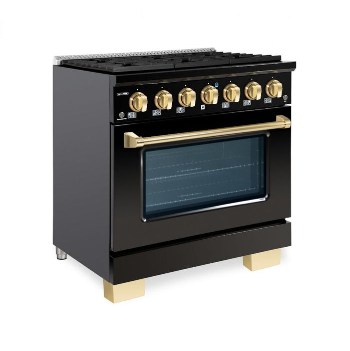 HALLMAN Bold Series 36" Dual Fuel Freestanding Range with Brass Trim - HBRDF36BS