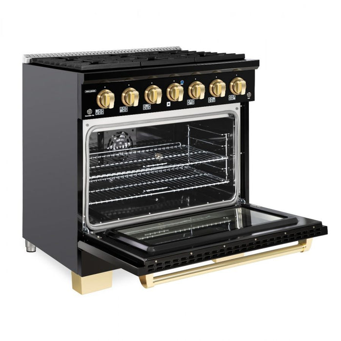 HALLMAN Bold Series 36" Dual Fuel Freestanding Range with Brass Trim - HBRDF36BS