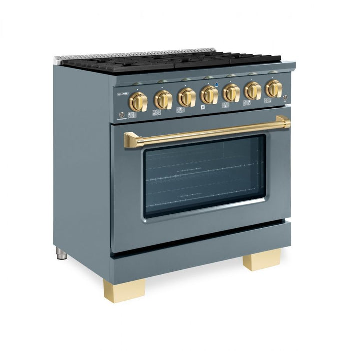 HALLMAN Bold Series 36" Dual Fuel Freestanding Range with Brass Trim - HBRDF36BS