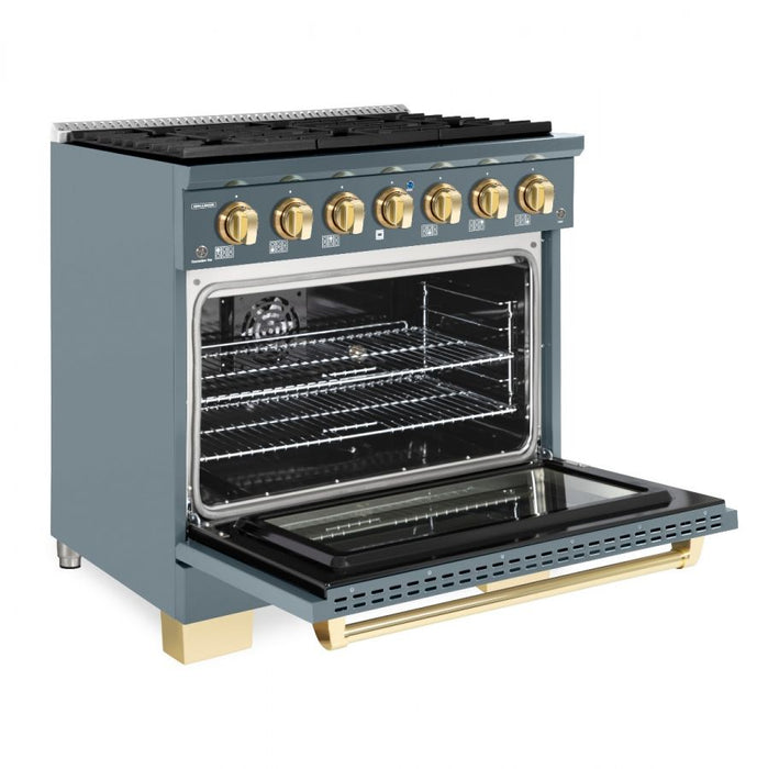 HALLMAN Bold Series 36" Dual Fuel Freestanding Range with Brass Trim - HBRDF36BS