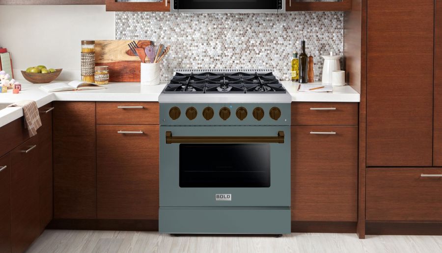 HALLMAN Bold Series 36" Dual Fuel Freestanding Range with Bronze Trim - HBRDF36BZ