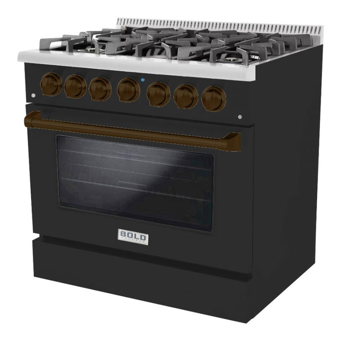 HALLMAN Bold Series 36" Dual Fuel Freestanding Range with Bronze Trim - HBRDF36BZ