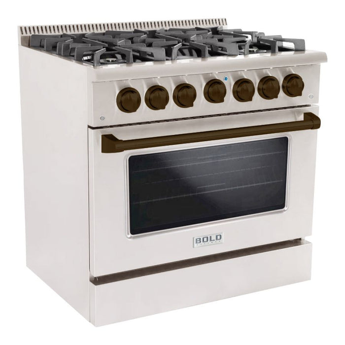 HALLMAN Bold Series 36" Dual Fuel Freestanding Range with Bronze Trim - HBRDF36BZ