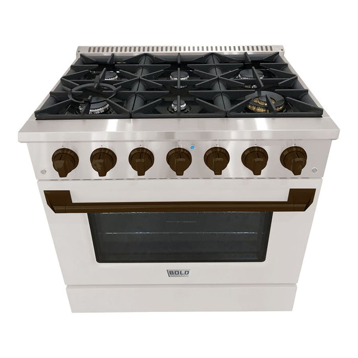 HALLMAN Bold Series 36" Dual Fuel Freestanding Range with Bronze Trim - HBRDF36BZ