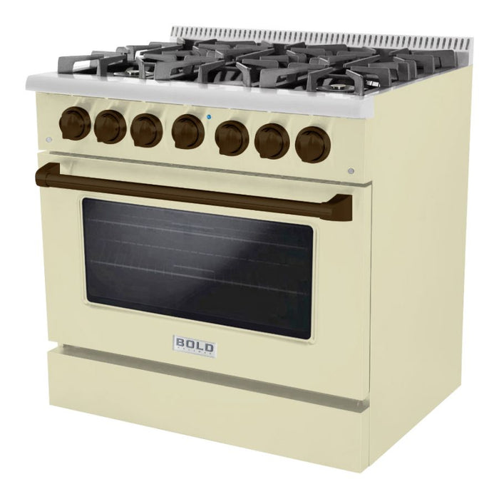 HALLMAN Bold Series 36" Dual Fuel Freestanding Range with Bronze Trim - HBRDF36BZ