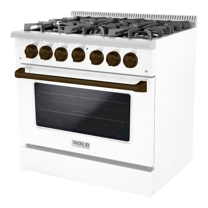 HALLMAN Bold Series 36" Dual Fuel Freestanding Range with Bronze Trim - HBRDF36BZ