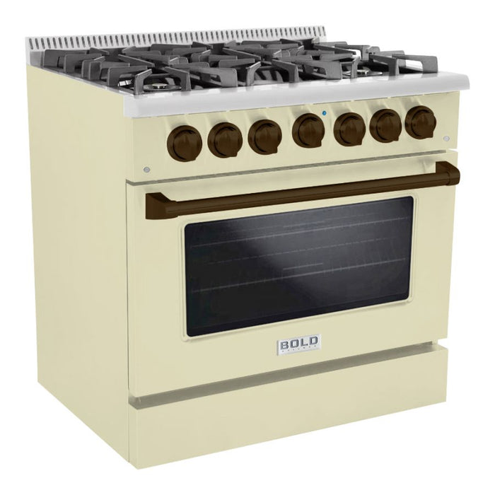 HALLMAN Bold Series 36" Dual Fuel Freestanding Range with Bronze Trim - HBRDF36BZ