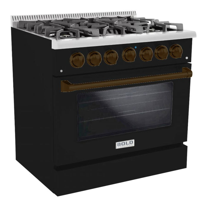 HALLMAN Bold Series 36" Dual Fuel Freestanding Range with Bronze Trim - HBRDF36BZ