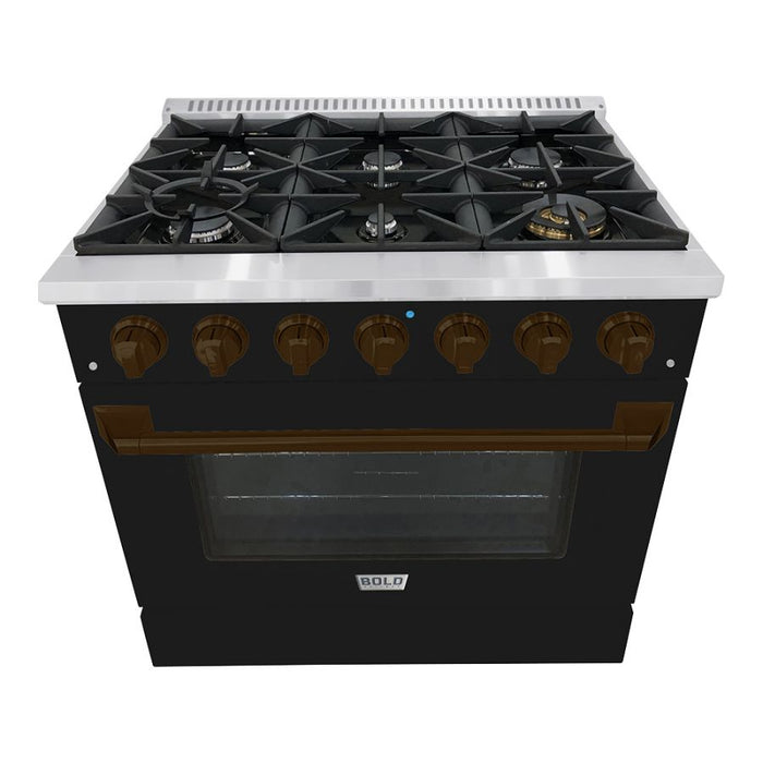 HALLMAN Bold Series 36" Dual Fuel Freestanding Range with Bronze Trim - HBRDF36BZ