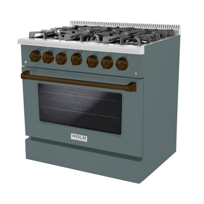 HALLMAN Bold Series 36" Dual Fuel Freestanding Range with Bronze Trim - HBRDF36BZ