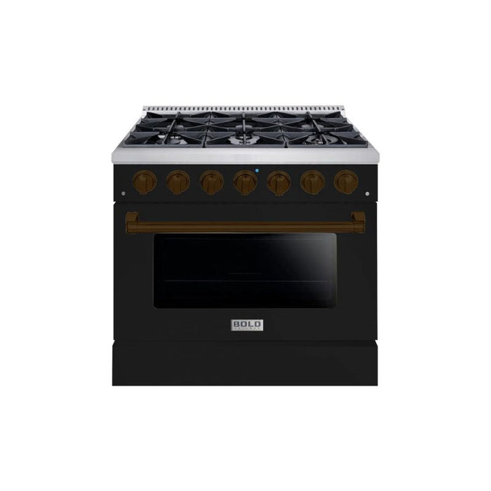 HALLMAN Bold Series 36" Dual Fuel Freestanding Range with Bronze Trim - HBRDF36BZ