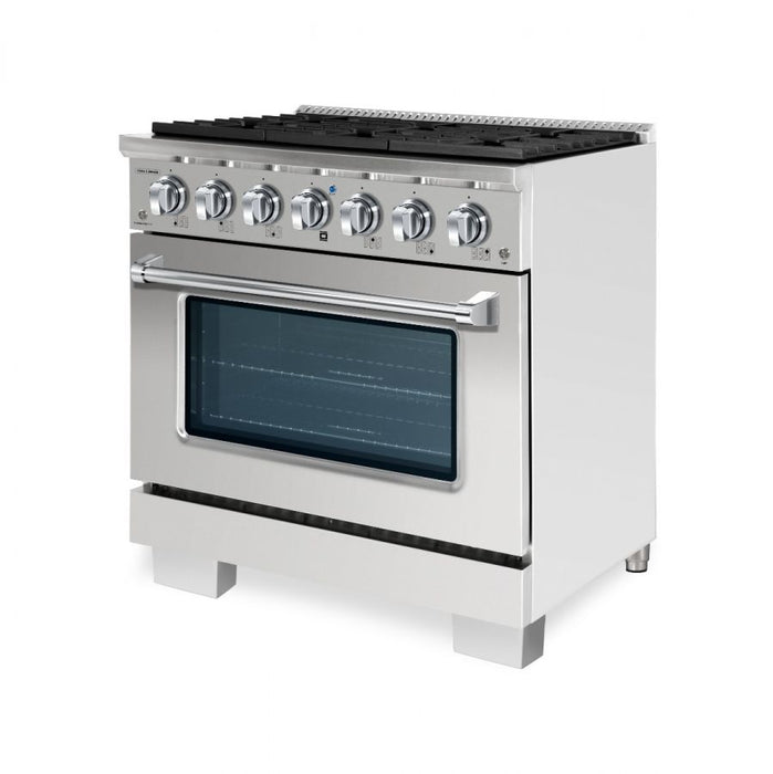 HALLMAN Bold Series 36" Dual Fuel Freestanding Range with Chrome Trim - HBRDF36CM