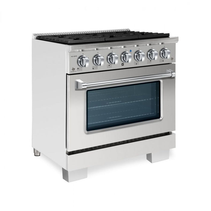 HALLMAN Bold Series 36" Dual Fuel Freestanding Range with Chrome Trim - HBRDF36CM