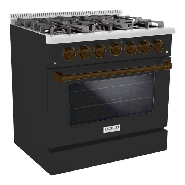 HALLMAN Bold Series 36" Gas Freestanding Range with Bronze Trim - HBRG36BZ